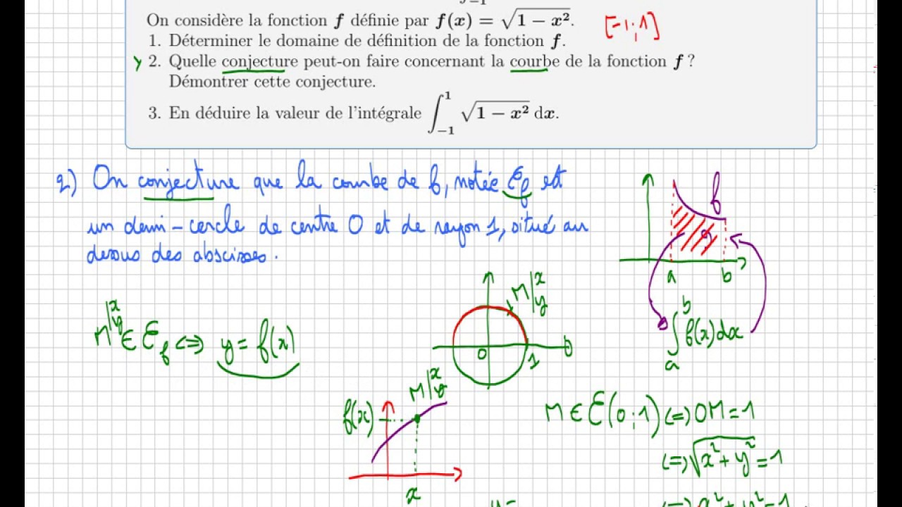 Comment Calculer L Aire D Un Demi Cercle Calculer une intégrale à l'aide d'un cercle • méthode très classique •  Sujet de Bac • terminale S - YouTube