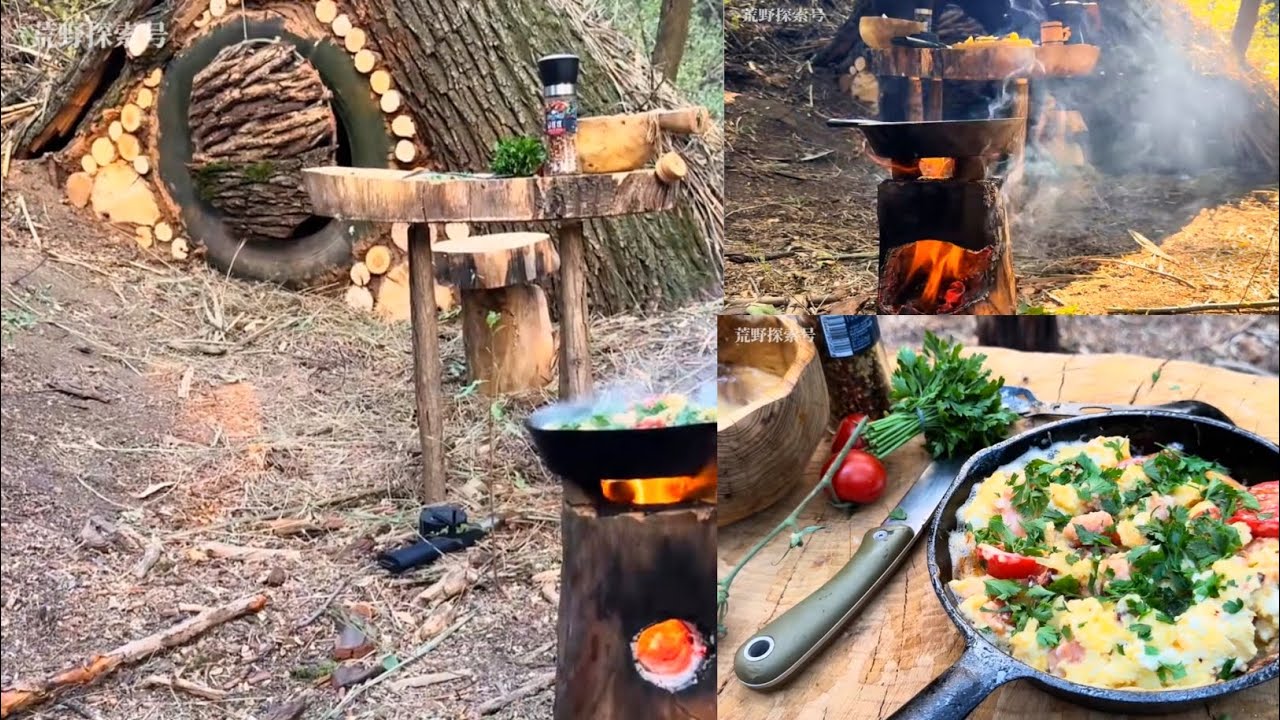 Primitive Technology | Building a Wooden House in Jungle & Cooking | Survival Shelter | Forest Campi