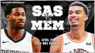 San Antonio Spurs vs Memphis Grizzlies Full Game Highlights | Apr 9 | 2024 NBA Season
