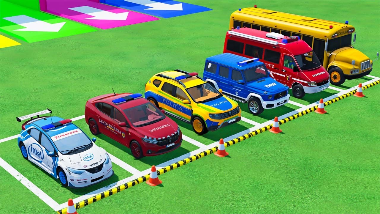 Double Flatbed Trailer Truck vs speedbumps |Police car vs speedbumps | Beamng Drive | #155