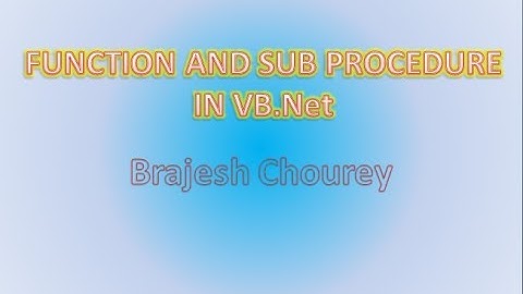 Function and Sub Procedure in VB Net