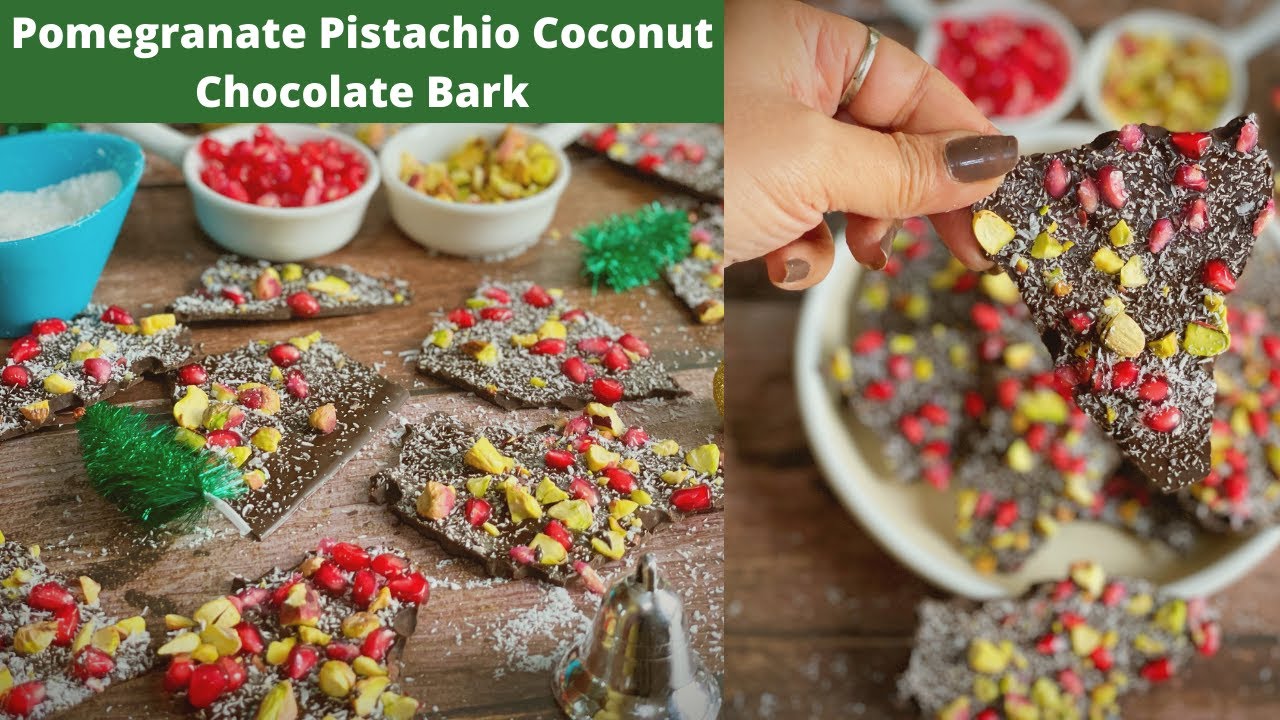 Pomegranate Pistachio Coconut Chocolate Bark | Bakemas 2021 - Day 4 | Christmas Baking | No Bake | Deepali Ohri