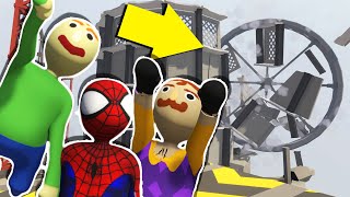 Baldi, Hello Neighbor, & Spiderman cause MASSIVE DESTRUCTION! | Human Fall Flat screenshot 5