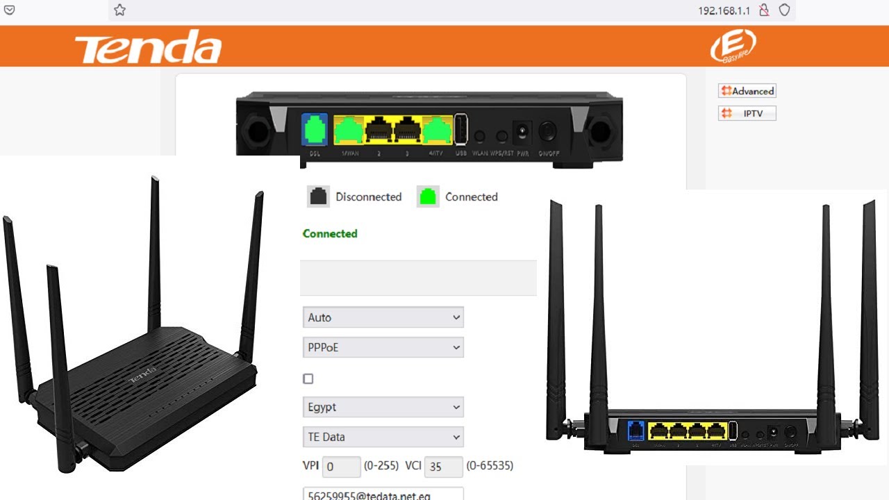 اعدادات الانترنت 🌍 Tenda D305 4port 4 Antena & USB Share Router - YouTube
