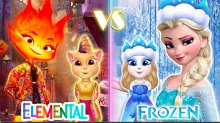Elemental Ember And Wade vS Frozen Elsa Makeover my Talking Angela 2 😍😇// New cosplay