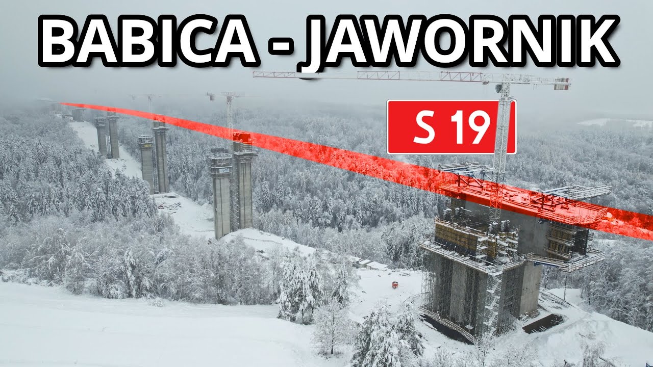 Budowa drogi ekspresowej S19 Babica - Jawornik w zimowej scenerii.