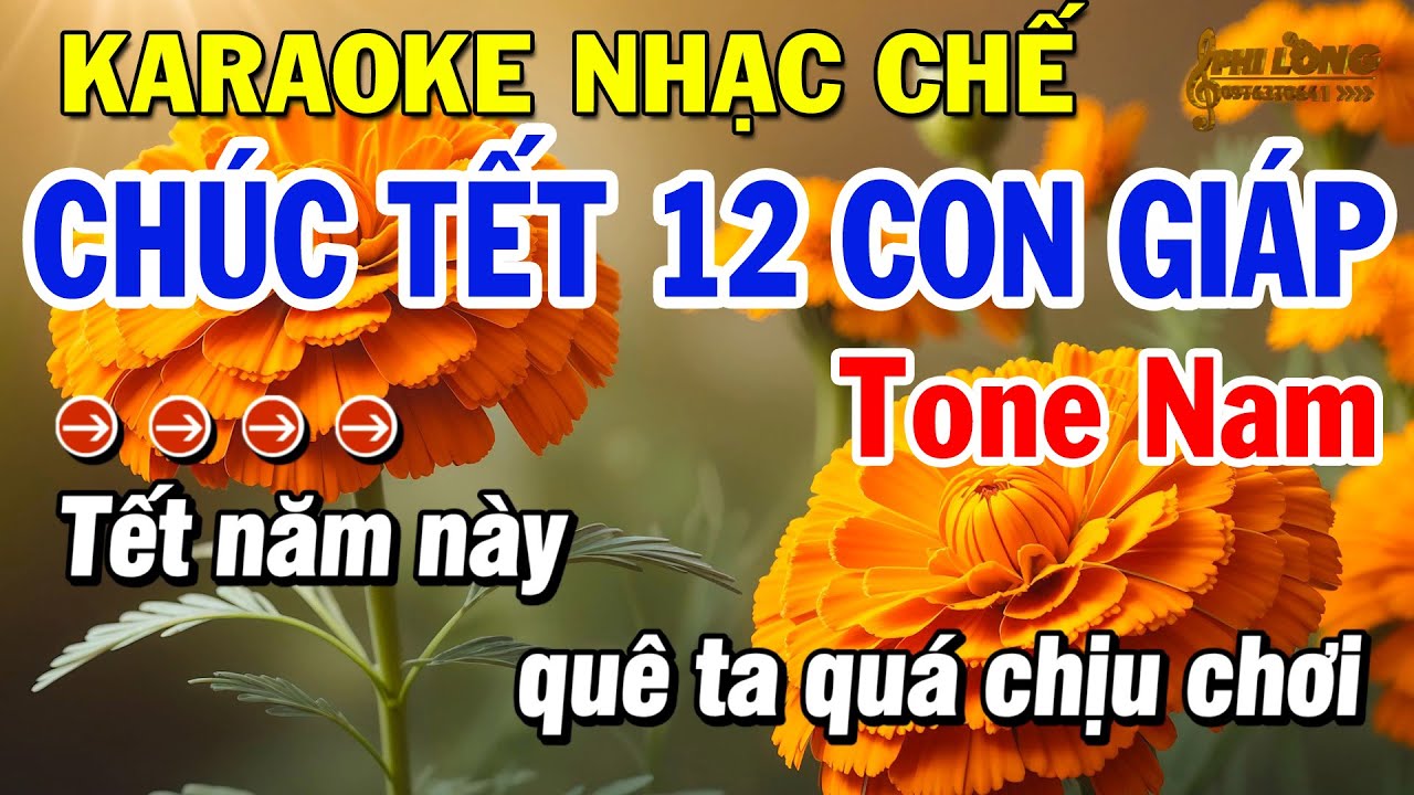 Karaoke Chúc Tết 12 Con Giáp Tone Nam Nhạc Chế Hay | Karaoke Phi Long