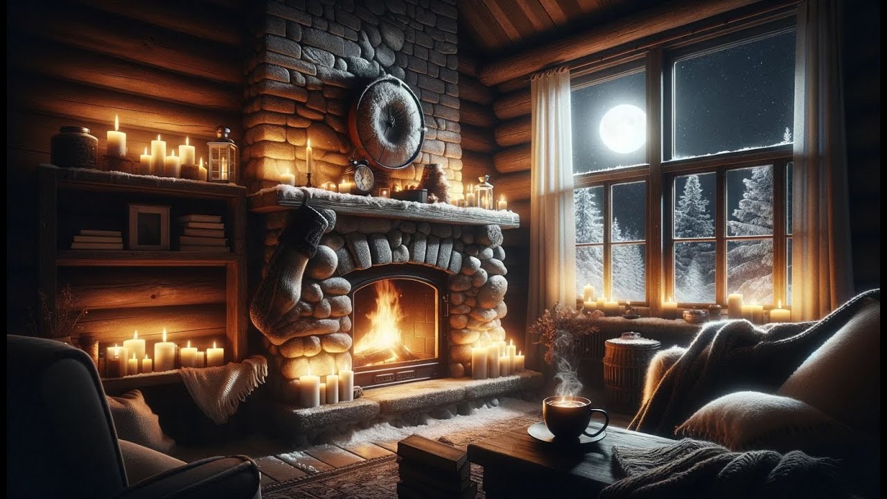 Cozy Cabin Fireplace Sounds 🌫 Relaxing Stormy Winter Night for Deep