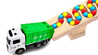 Marble Run ASMR Race✩ HABA Slope & Dump Truck Excavator Ambulance Forklift Garbage Truck Tractors