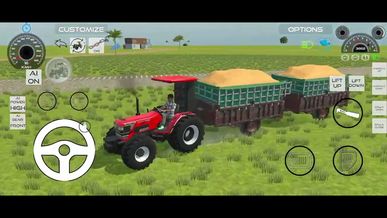 Driving 4x4 tractors with fully loaded rice trolley in game 💥 #power #4x4 #viralvideo #modificition 