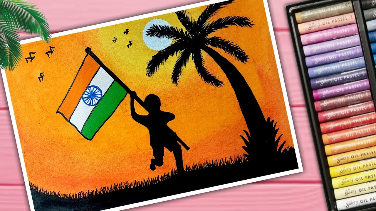 Independence Day Drawing | 15 August Drawing Easy | Oil Pastel Drawing For Beginners