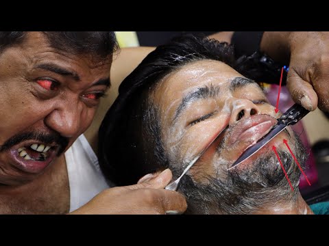 Face Cleaning with Knife | Face Scrubbing by Asim Barber | ASMR Neck Cracking