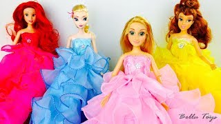 Vestidos Princesas Disneydesfile De Moda Muñecas Elsa Frozen Rapunzel Ariel Bella