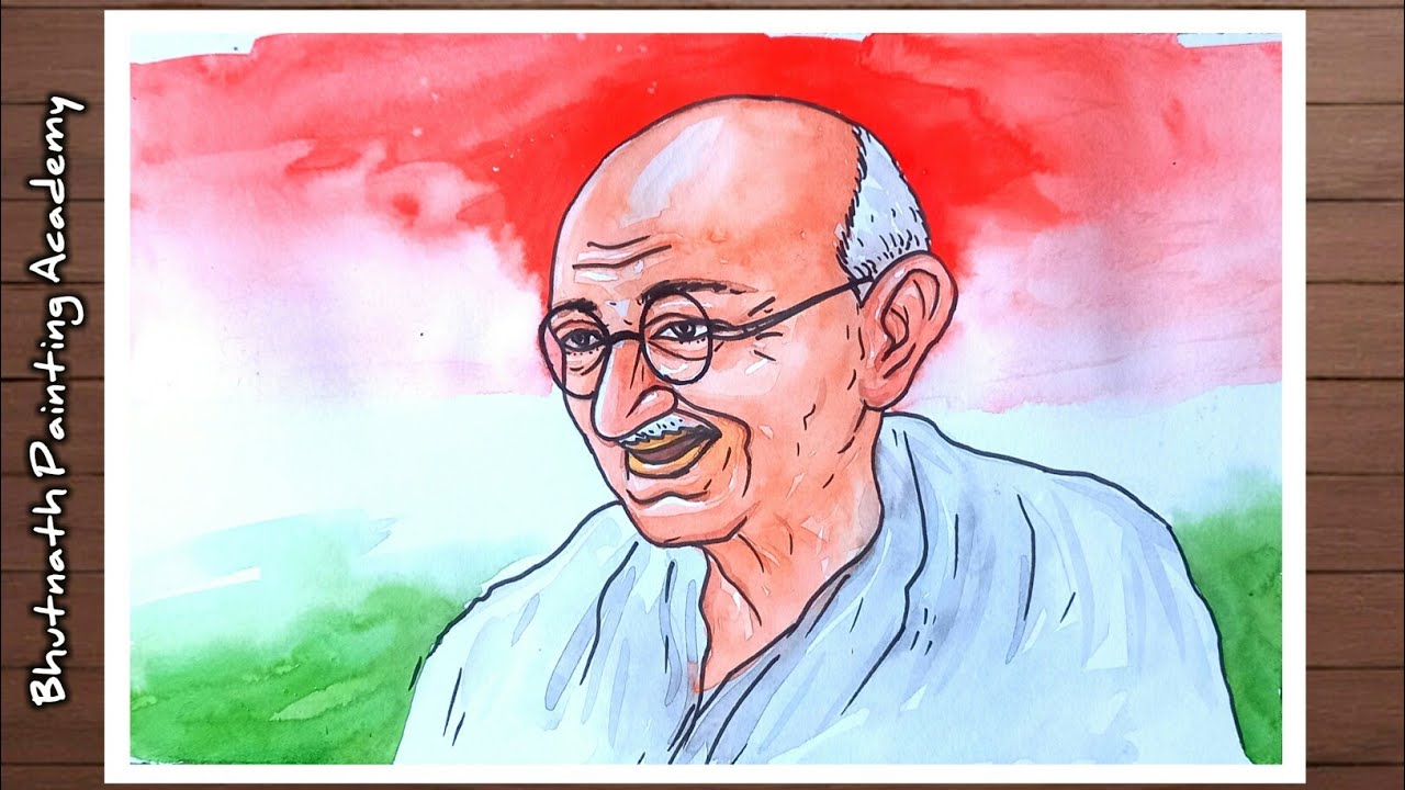 mahatma gandhi drawing with water color - YouTube