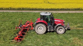 MASSEY FERGUSON 7726 mit ein KUHN GF 8703 Kreiselheuer / Gras Wenden / 4K