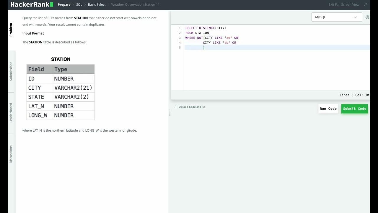 Hackerrank SQL Solution 15 Basic SQL Weather Observation Station 11