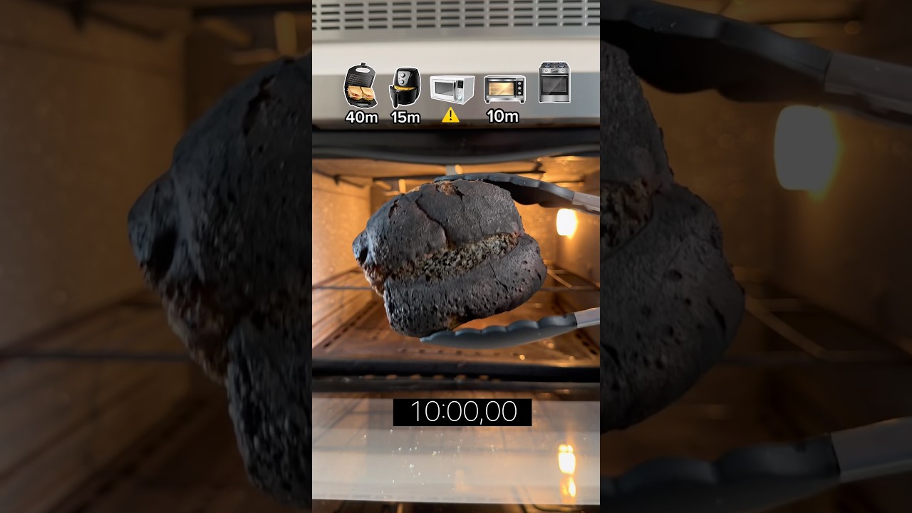Quanto tempo cada um leva pra queimar um pão? ☠️ #experimento #forno #sanduicheira #airfryer #fogão