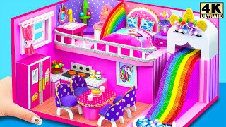 Make Super Cute Unicorn House with Bedroom, Rainbow Slide to Pool ❤ DIY Miniature Cardboard House
