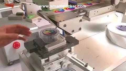 Semi automatic bottle round cap top pressing labeling machine testing video