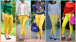 New Casual Office Wear Yellow Pants With Top Work Outfits Ideas For Women's 2024