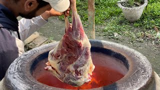 Most Delicious Lamb Leg Recipe in Tandoor in Village Garden I ASMR I with SUBTITLES I