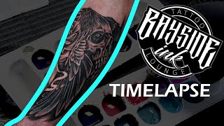 Skull Raven with Rose Tattoo Timelapse Cover Up.  Tattoo Zeitraffer, Rose, Schädel Raabe!