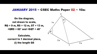Paper2-CSEC-MATHS-220 ~ Law of Cosines ~ January 2015 Number 10ai