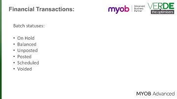 MYOB Advanced Training - Finance - General Ledger - Creating, Releasing, Reversing Batches