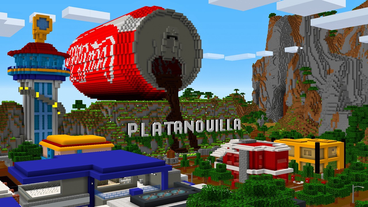 APARECE una COCA COLA GIGANTE en la CIUDAD de PLATANOVILLA en MINECRAFT 😱