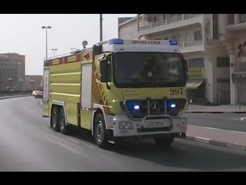 Dubai Civil Defense responding with 3 units - Command + Engine + Tanker Dubai Civil Defense Al Ras