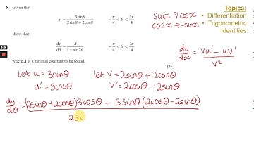 A level Maths Edexcel June 2018 - Paper 1 Q5 Differeniation and trigonometric identities