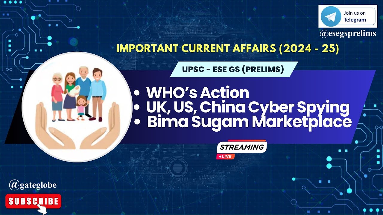 WHO Urges action || US, UK, China - Cyber Spying || Bima Sugam Marketplace || UPSC Current Affairs