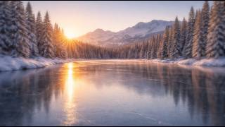 Frozen Nordic Lake at Sunrise | Light Snowfall & Calm Winter Ambience | 1 Hour screenshot 5