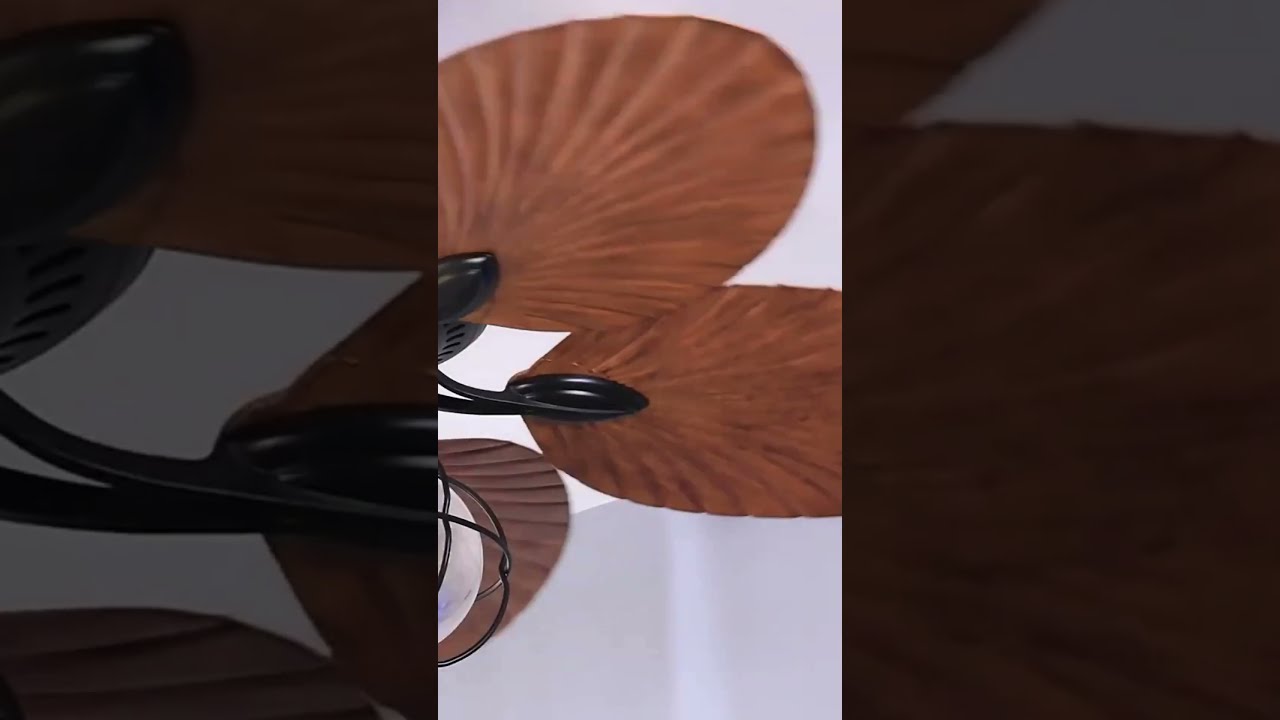 Nature-Inspired 5-Blade Wooden Palm Leaf Chandelier Fan with Light & Remote Control 