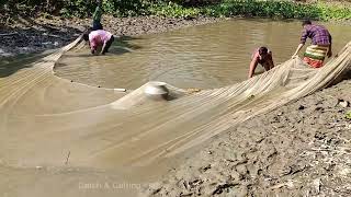 Net Fishing Videos - Big Fish Catching using by net in the Village Pond