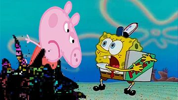 Peppa Pig trying to eat a Corrupted Pizza from Spongebob