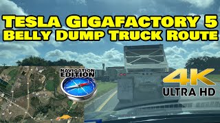 Tesla Gigafactory Austin 4K - Belly Dump Truck Route from Martin Marietta to Martin Marietta & back!