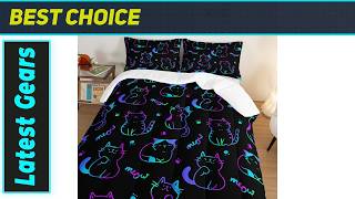 3D Neon Cat Comforter: Kawaii Dream Bedding!