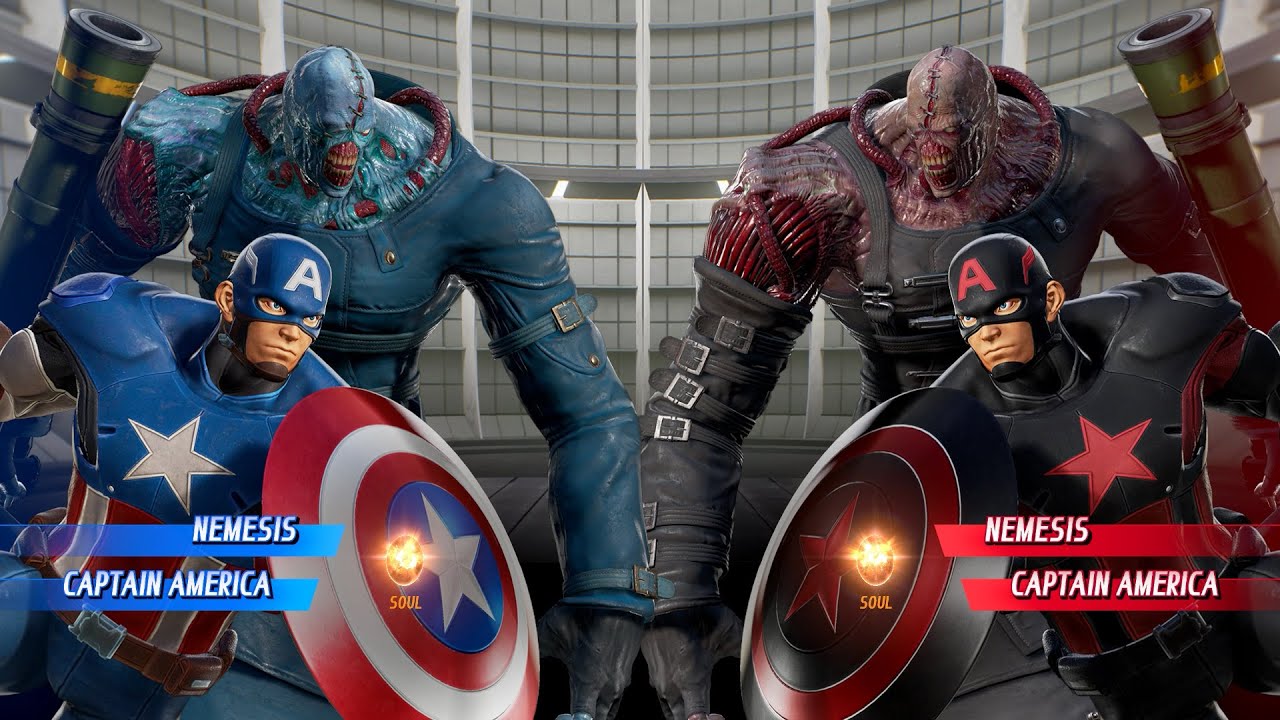 Blue Nemesis & Captain America VS Black Nemesis & Black Captain America - Marvel vs Capcom Infinite
