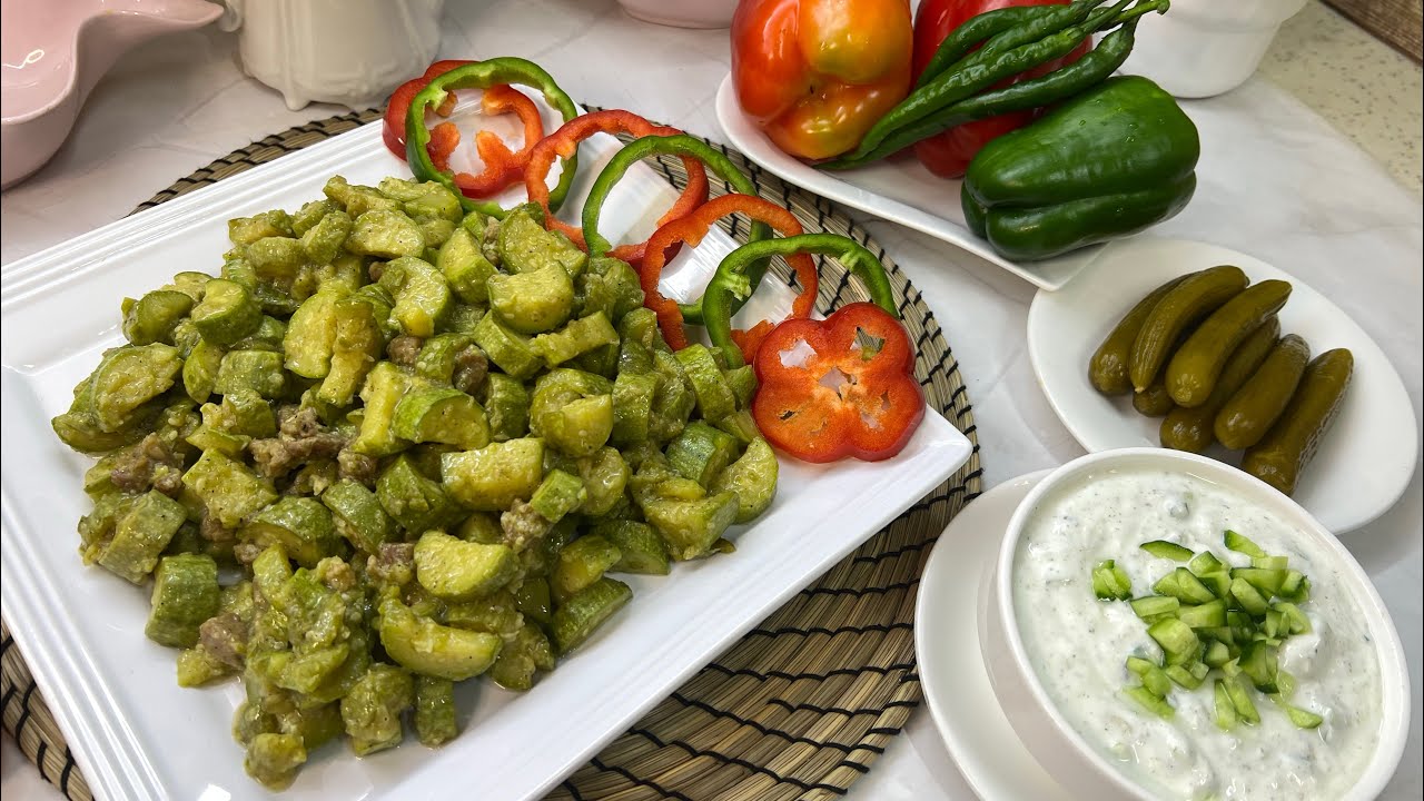 طريقة مفركة الكوسا باللحمة سهلة اكلة سورية #مفركة_الكوسا