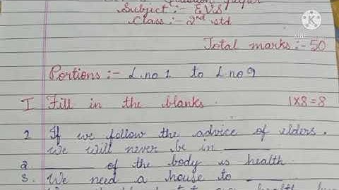 Model Question paper Class 2 EVS SA 1 karnataka state syllabus (Summative assessment question paper)