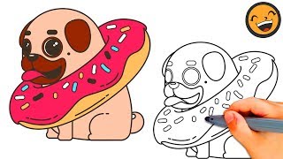 pug easy drawing draw donut drawings step beginners paintingvalley