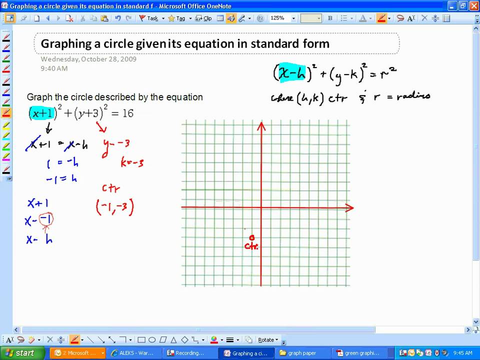 Graphing a circle given its equation in standard form.wmv