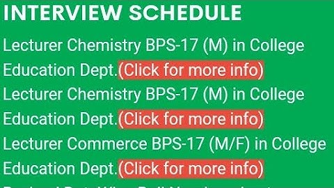 SPSC Announced Interview Schedule for Lecturer Chemistry BPS 17 M/F#spsc #lecturer #chemistry
