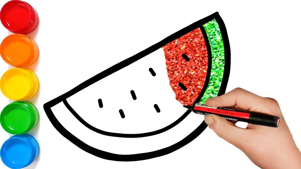 Glitter Fruits Painting And Drawing For Kids Watermelon Coloring Pages For Toddlers Youtube