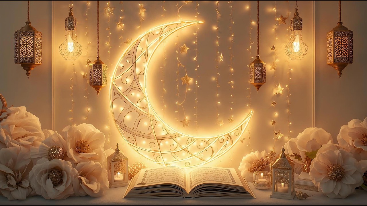 Golden Ramadan Night 🌙✨ | أجواء رمضان الروحانية مع الهلال والقرآن