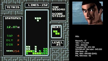 NES Tetris NTSC - First 19 Level Start Maxout! - 1.011.500