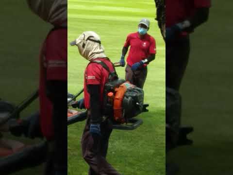 My colleagues flymowing and blower around the bunker.