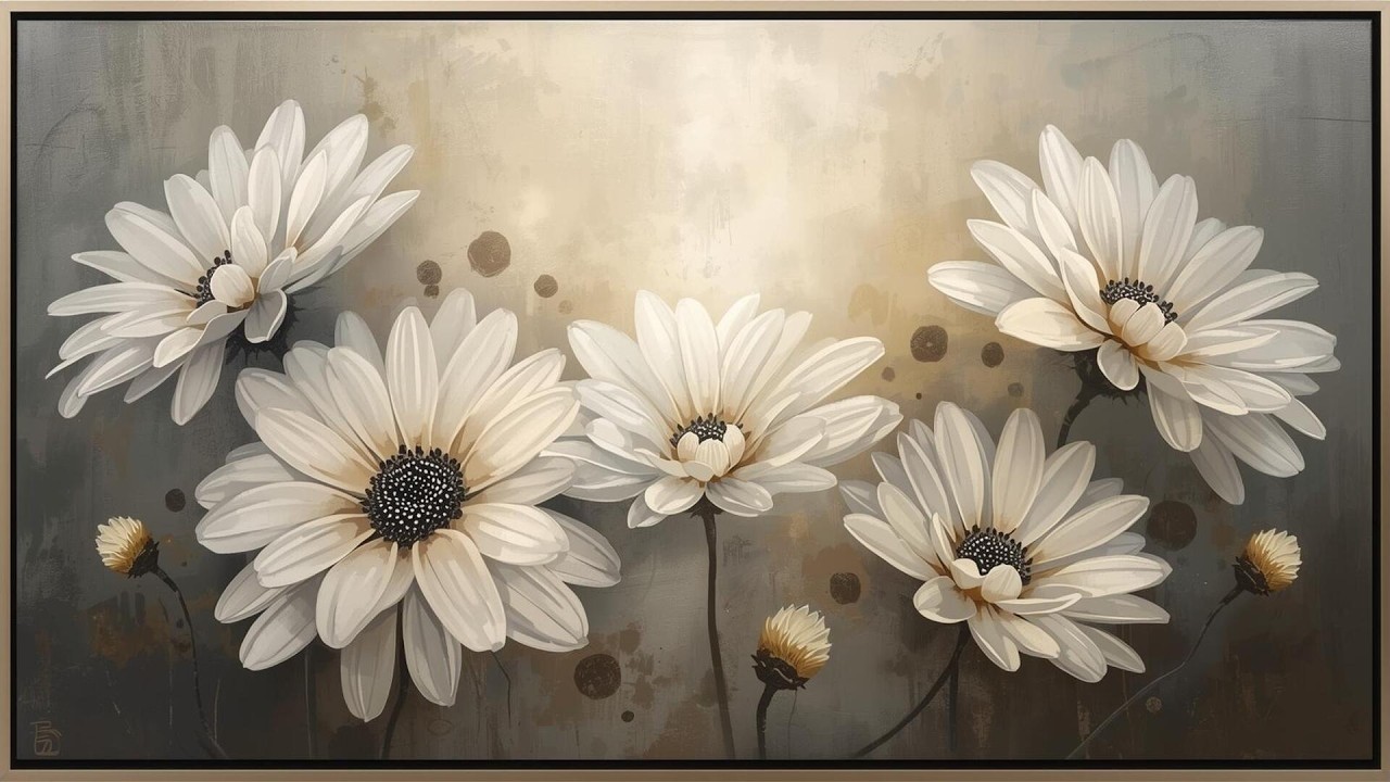 Soft Daisy Serenity: Modern Floral Art | 4K Ultra HD Minimalist Ambiance for Focus & Peace