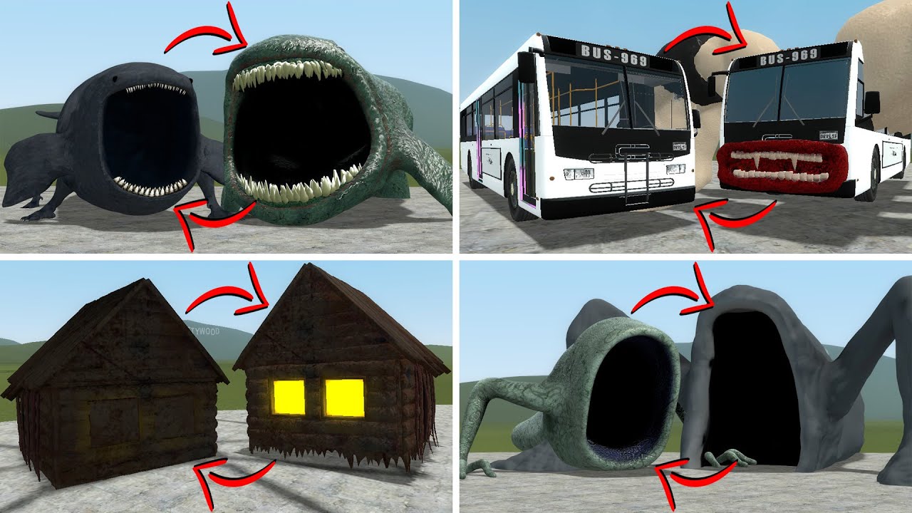 EVERYTHING TURNED INTO MONSTERS: THE BLOOP, BUS EATER BUILDER VS ALL TREVOR HENDERSON BATTLE In GMOD